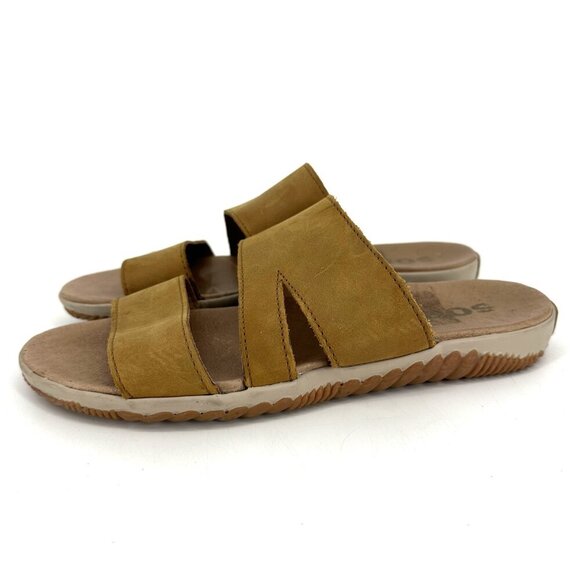 Sorel Out N About Plus Slide Sandals Camel Tan Brown Leather Size 8 - Picture 12 of 16